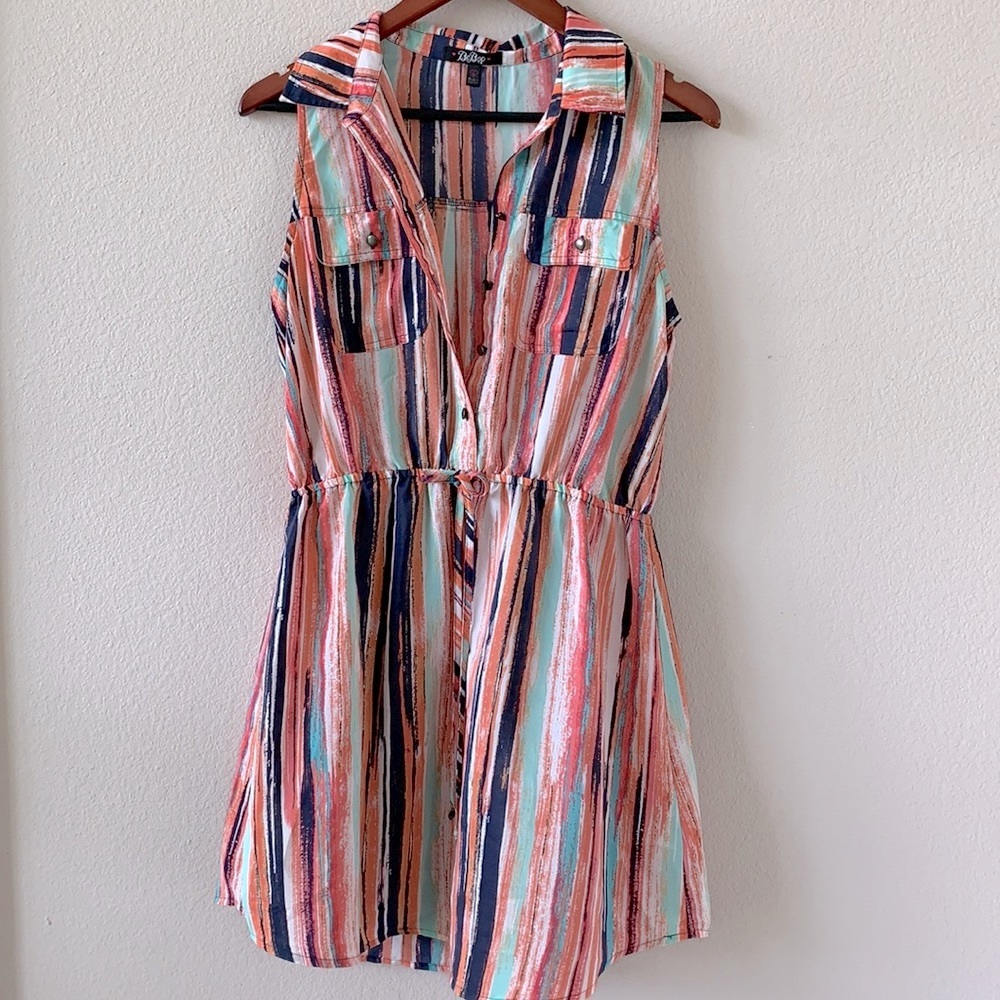 Bebop colorful stripe pocket shirt dress size L